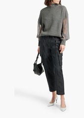 Brunello Cucinelli - Embellished chiffon and cashmere turtleneck sweater - Gray - L