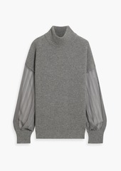 Brunello Cucinelli - Embellished chiffon and cashmere turtleneck sweater - Gray - L