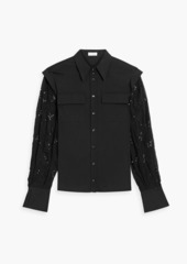 Brunello Cucinelli - Embellished chiffon-paneled cotton-blend poplin shirt - Black - XL