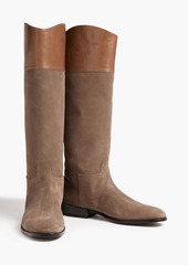 Brunello Cucinelli - Embellished leather-paneled suede knee boots - Brown - EU 37
