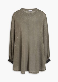 Brunello Cucinelli - Embellished linen and silk-blend poncho - Neutral - S