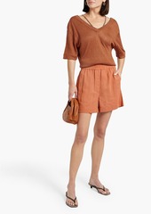 Brunello Cucinelli - Embellished linen and silk-blend top - Brown - XS