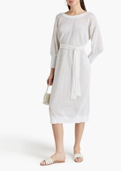 Brunello Cucinelli - Embellished ribbed linen and silk-blend midi dress - White - M