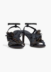 Brunello Cucinelli - Floral-appliquéd leather sandals - Black - EU 35.5