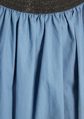 Brunello Cucinelli - Gathered bead-embellished cotton-poplin top - Blue - 3XL
