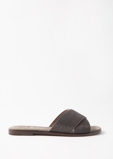 Brunello Cucinelli - Monili-embellished Cross-strap Leather Sandals - Womens - Dark Grey