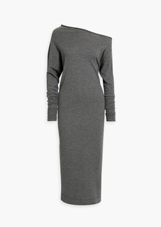 Brunello Cucinelli - One-shoulder mélange cashmere-blend midi dress - Gray - XXS