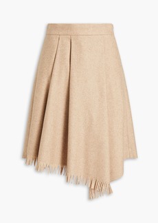 Brunello Cucinelli - Pleated fringed wool-blend twill skirt - Neutral - IT 42