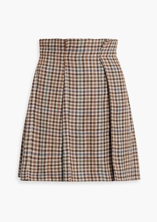 Brunello Cucinelli - Pleated houndstooth linen and silk-blend tweed mini skirt - Brown - IT 42
