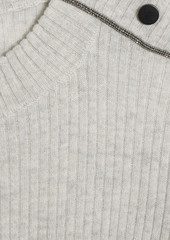 Brunello Cucinelli - Bead-embellished ribbed cashmere sweater - Gray - XL