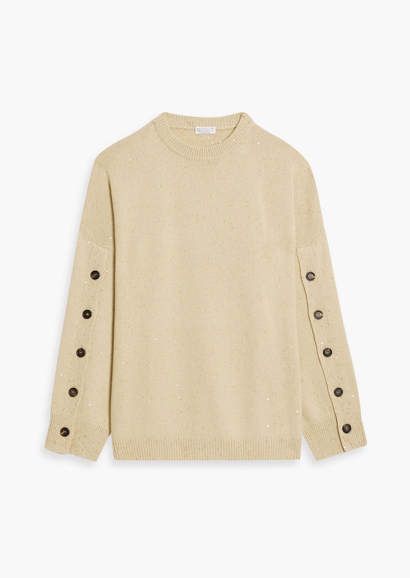 Brunello Cucinelli - Sequin-embellished cashmere and silk-blend sweater - Neutral - 3XL