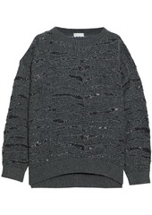 Brunello Cucinelli - Sequin-embellished open-knit cashmere sweater - Gray - L