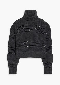 Brunello Cucinelli - Sequin-embellished open-knit cashmere turtleneck sweater - Gray - S