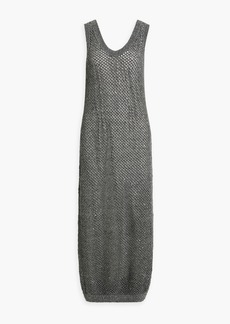 Brunello Cucinelli - Sequin-embellished open-knit maxi dress - Gray - XXS