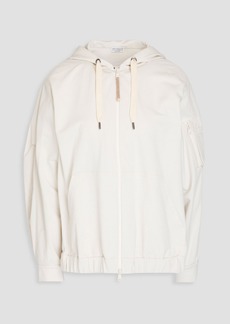 Brunello Cucinelli - Shell-paneled bead-embellished French cotton-blend terry zip-up hoodie - White - XS
