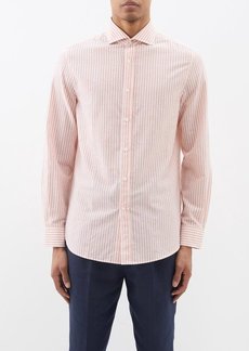 Brunello Cucinelli - Striped Cotton-blend Poplin Shirt - Mens - Orange White