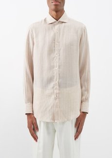 Brunello Cucinelli - Striped Linen-blend Shirt - Mens - Light Brown