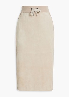 Brunello Cucinelli - Suede-paneled ribbed cashmere midi skirt - Neutral - S