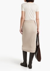 Brunello Cucinelli - Suede-paneled ribbed cashmere midi skirt - Neutral - XS