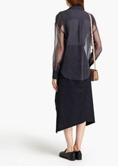 Brunello Cucinelli - Wrap-effect pinstriped stretch-wool midi skirt - Blue - IT 42