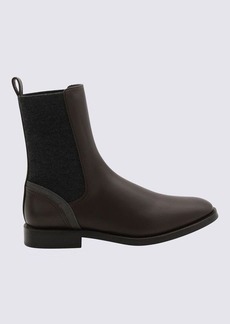 BRUNELLO CUCINELLI BROWN LEATHER ANKLE BOOTS