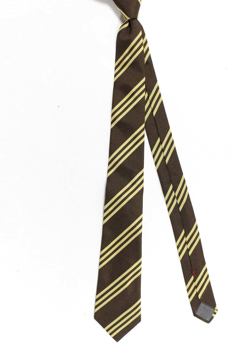 Brunello Cucinelli Brown Yellow Striped Silk Men's Tie