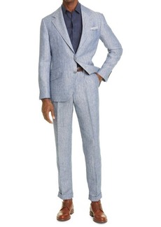 Brunello Cucinelli Bruno Cucinelli Men's Pinstripe Hemp & Linen Suit in C010-Denim at Nordstrom