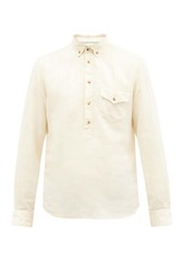 Brunello Cucinelli Button-down collar linen-blend poplin Henley shirt
