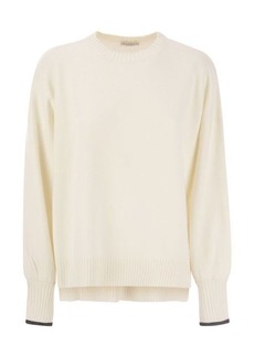 BRUNELLO CUCINELLI Cashmere Knit with Shiny Contrast Cuffs