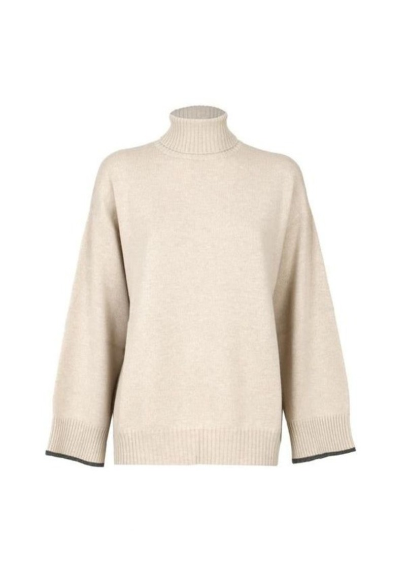 BRUNELLO CUCINELLI Cashmere turtleneck sweater with shiny contrast cuffs