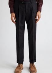 Brunello Cucinelli Chalk Stripe Double Breasted Virgin Wool Flannel Suit