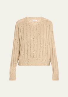 Brunello Cucinelli Chunky Ribbed Knit Sweater with Paillette Detail