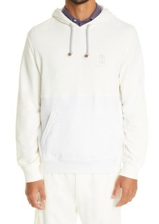 Brunello Cucinelli Colorblock Logo Cotton Hoodie in Ivory at Nordstrom