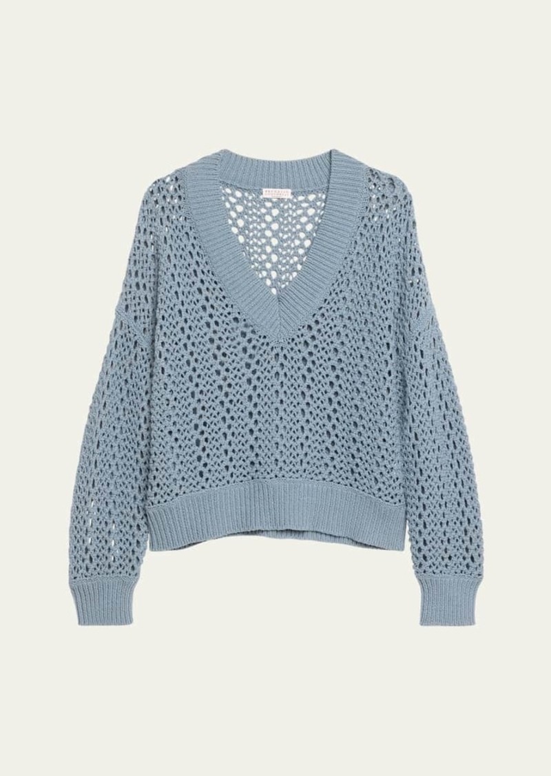 Brunello Cucinelli Cotton Open-Work Knit Sweater