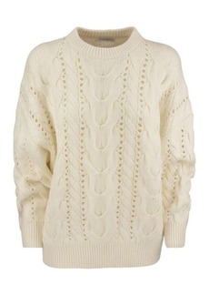 BRUNELLO CUCINELLI Crew-neck sweater made of virgin wool, cashmere and silk with necklace