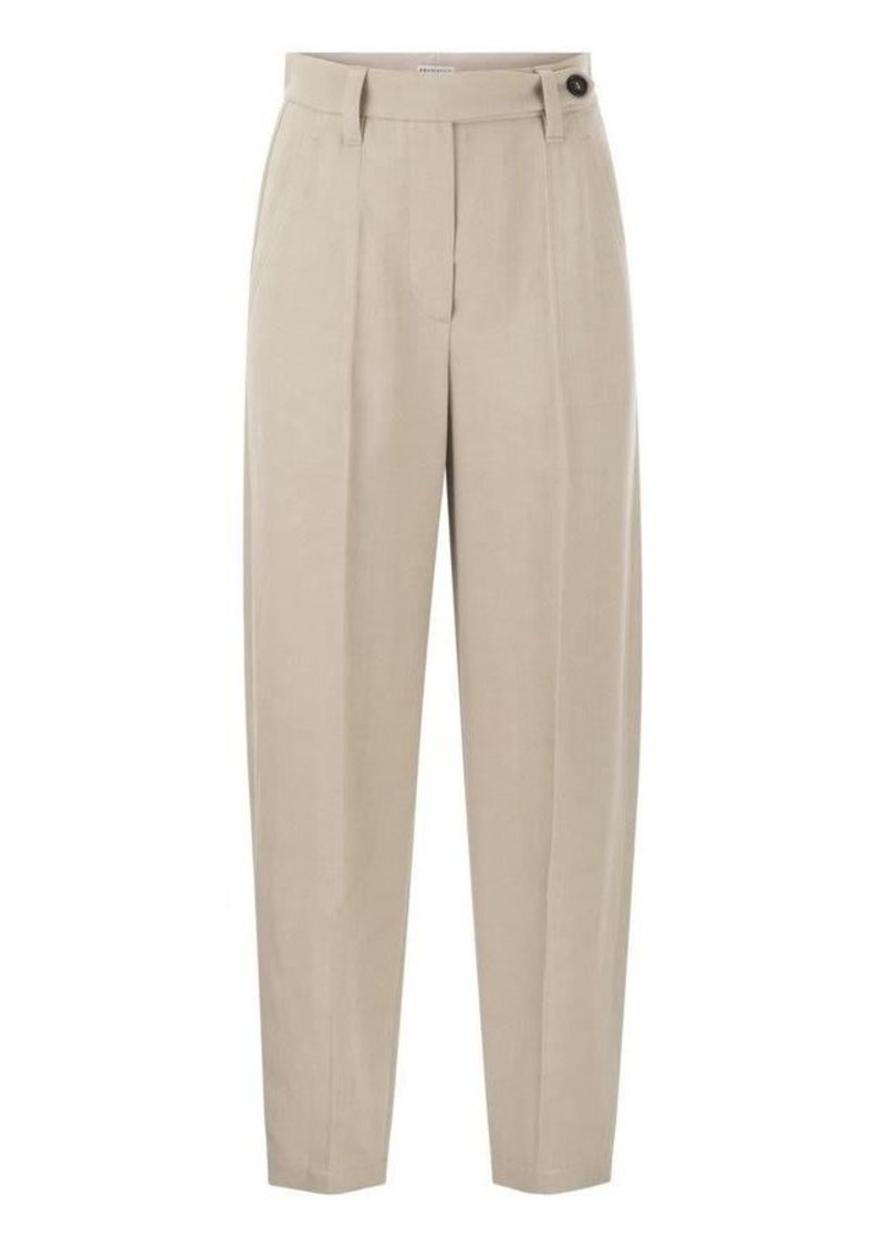 BRUNELLO CUCINELLI Curved viscose and linen trousers