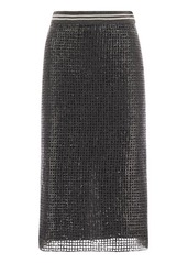 BRUNELLO CUCINELLI Dazzling Net Embroidery straight skirt in mohair and wool