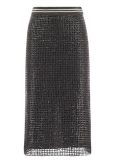 BRUNELLO CUCINELLI Dazzling Net Embroidery straight skirt in mohair and wool