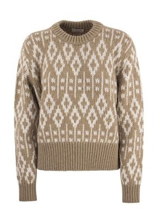 BRUNELLO CUCINELLI Dazzling Vintage Jacquard Cashmere Sweater Feather
