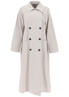 Brunello cucinelli double-breasted trench coat with shiny cuff details