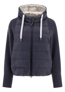 BRUNELLO CUCINELLI Down jacket with monili, knitted hood and sleeves