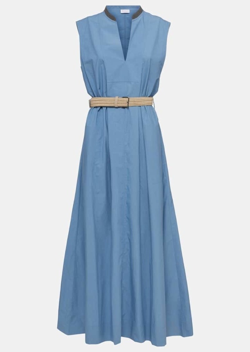 Brunello Cucinelli Embellished cotton poplin maxi dress