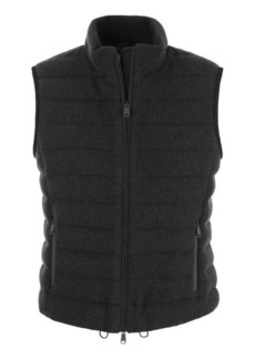 BRUNELLO CUCINELLI English rib cashmere knit sleeveless down jacket with monile