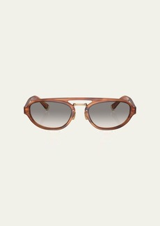 Brunello Cucinelli Engraved Acetate Oval Aviator Sunglasses