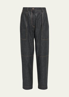 Brunello Cucinelli Glossy Denim Cargo Jeans with Contrast Stiching