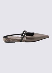 BRUNELLO CUCINELLI GREY LEATHER SLINGBACK FLATS