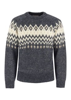 BRUNELLO CUCINELLI Icelandic Jacquard buttoned sweater in alpaca, cotton and wool