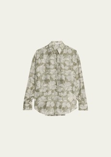 Brunello Cucinelli Jinko Floral-Print Button-Up Silk Blouse