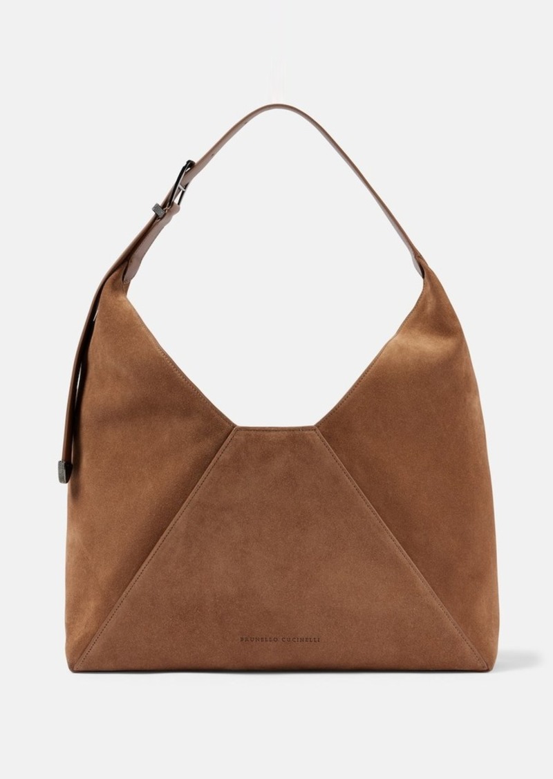 Brunello Cucinelli Large paneled suede shoulder bag