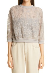 Brunello Cucinelli Layered Embroidered Silk Tulle Top